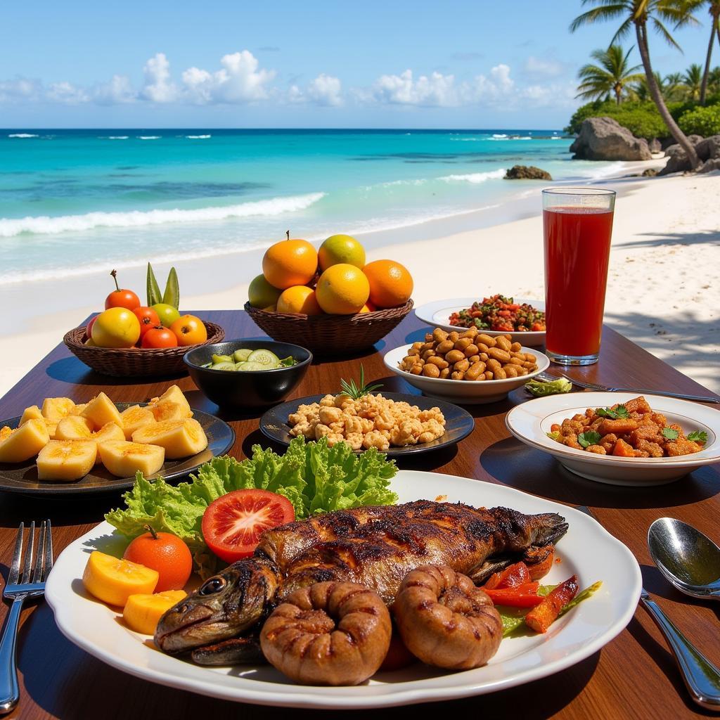 Seafood meal on an African beach