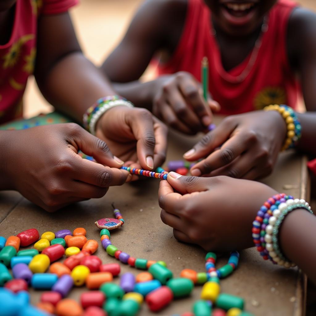 Children Making Beaded Bracelets