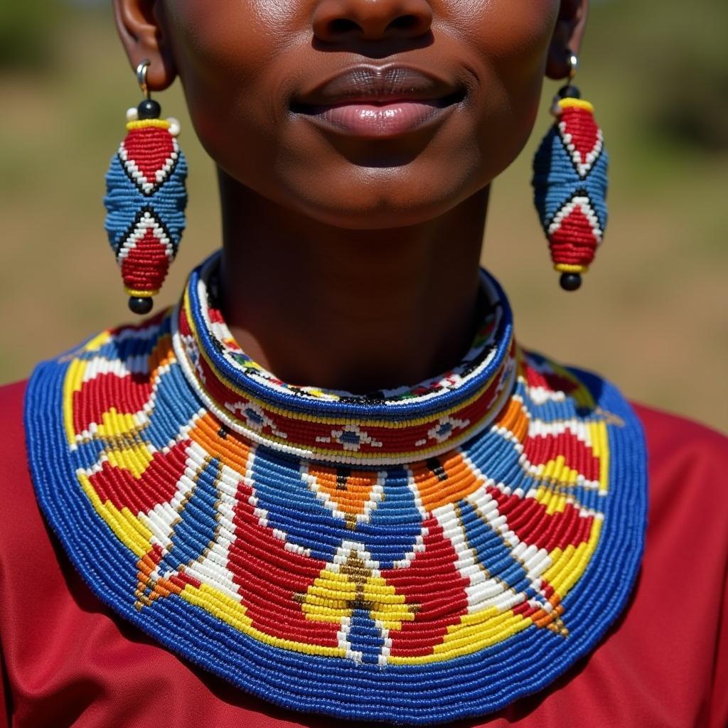 Maasai woman wearing a traditional beaded collar necklace