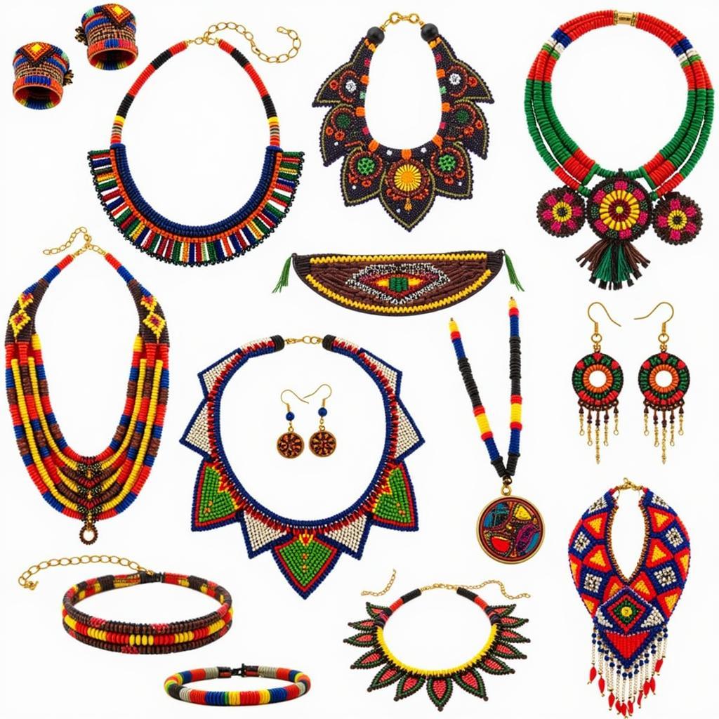 An assortment of colorful African beaded jewelry available for purchase online in India