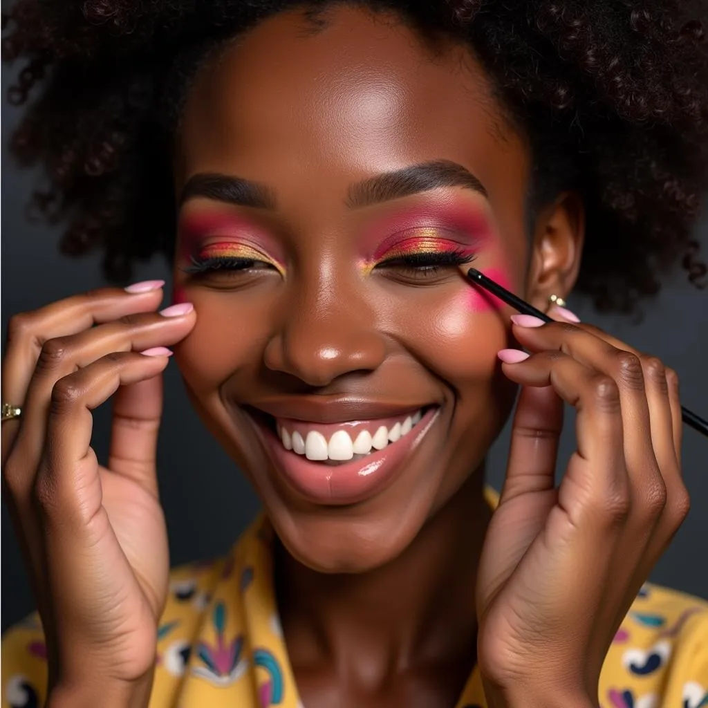 African beauty YouTuber applying makeup