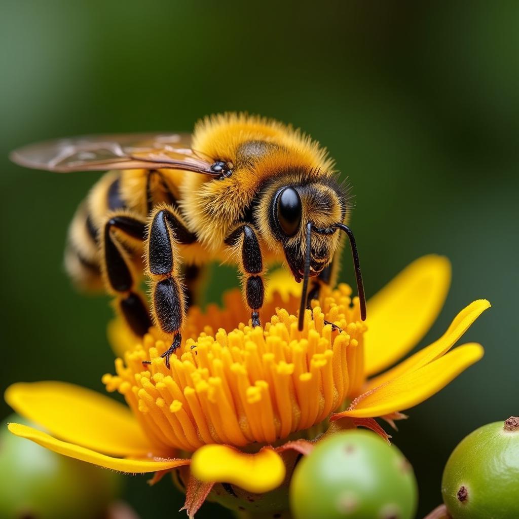 African Bee Pollinating Coffee Flower