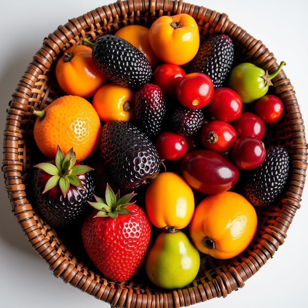 A woven basket brimming with various African berries