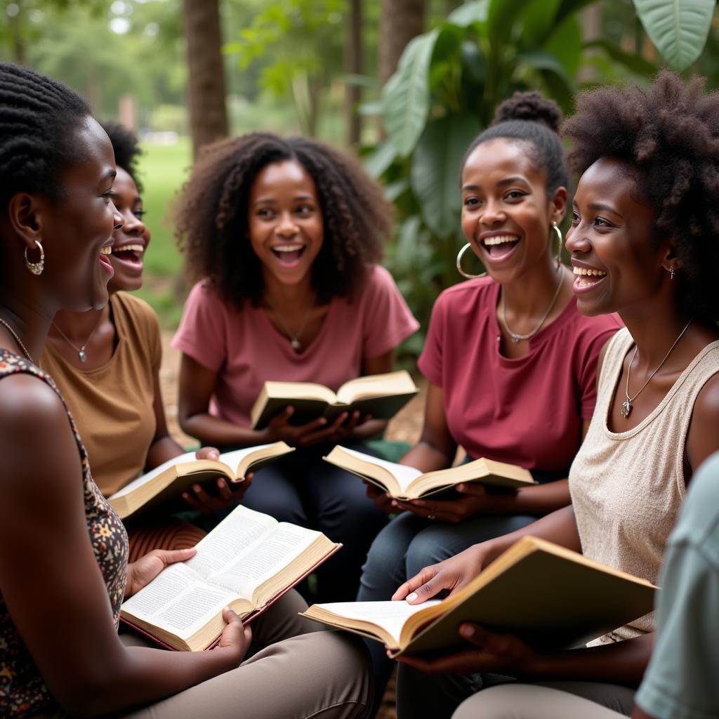 A vibrant African Bible study group engaged in discussion