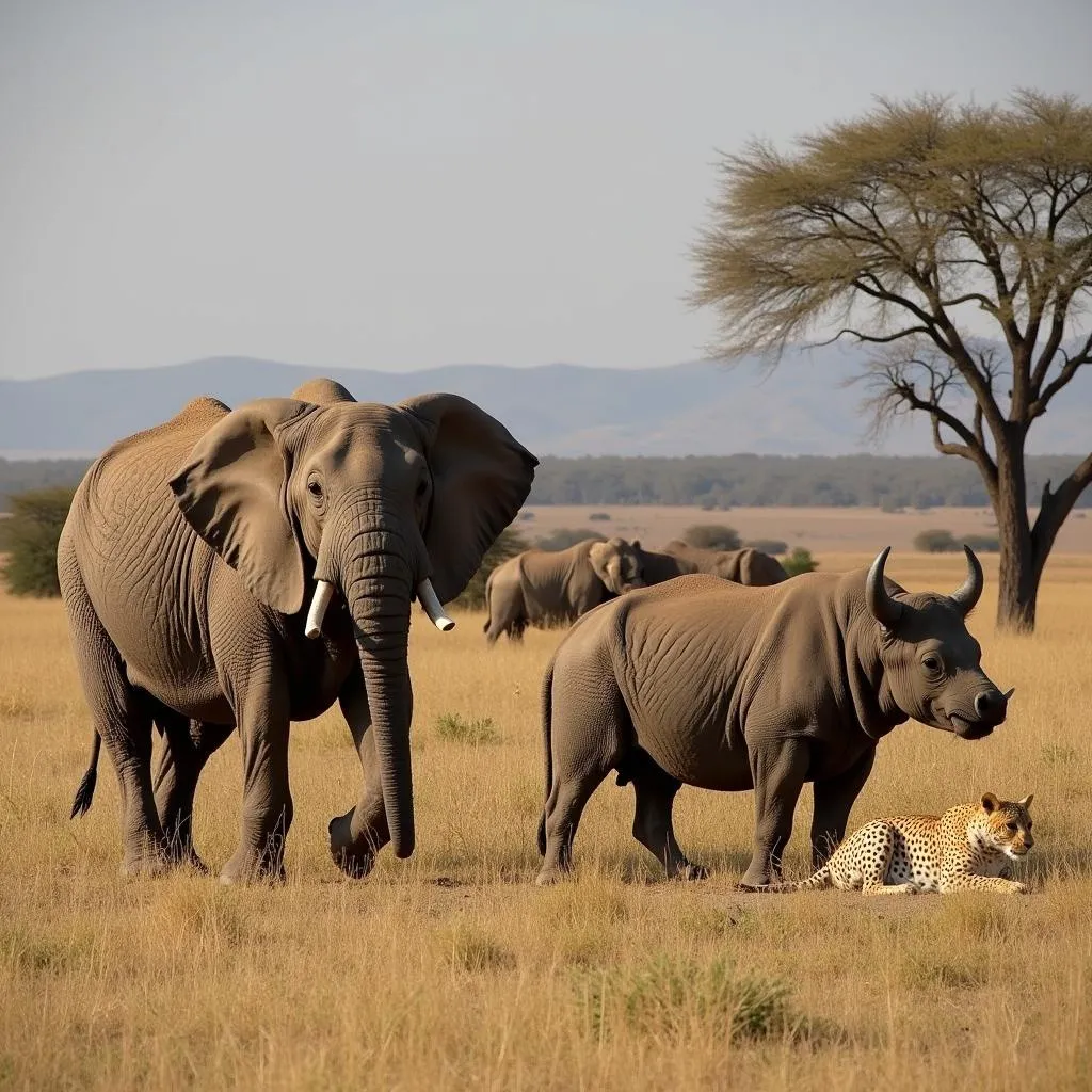 A group of African safari tourists viewing the Big Five