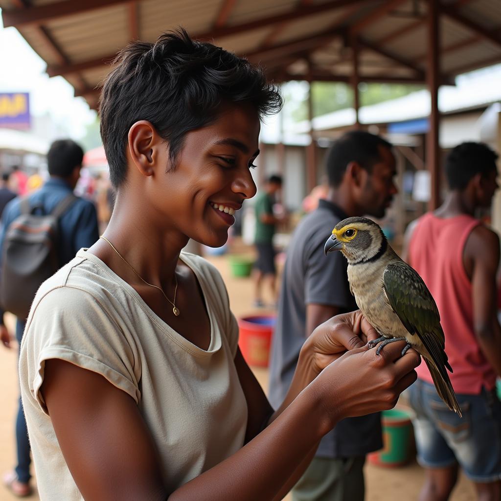 African Bird Owner in Dindigul Market