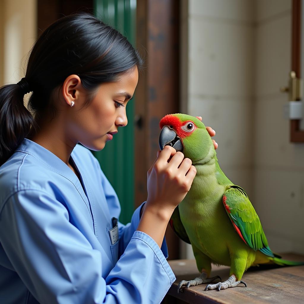 Veterinarian Examining an African Bird in Madurai