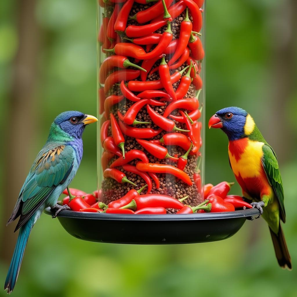 African birds eye pepper on a bird feeder