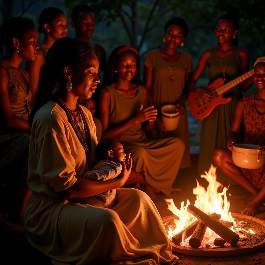 Traditional African birth ceremony with singing