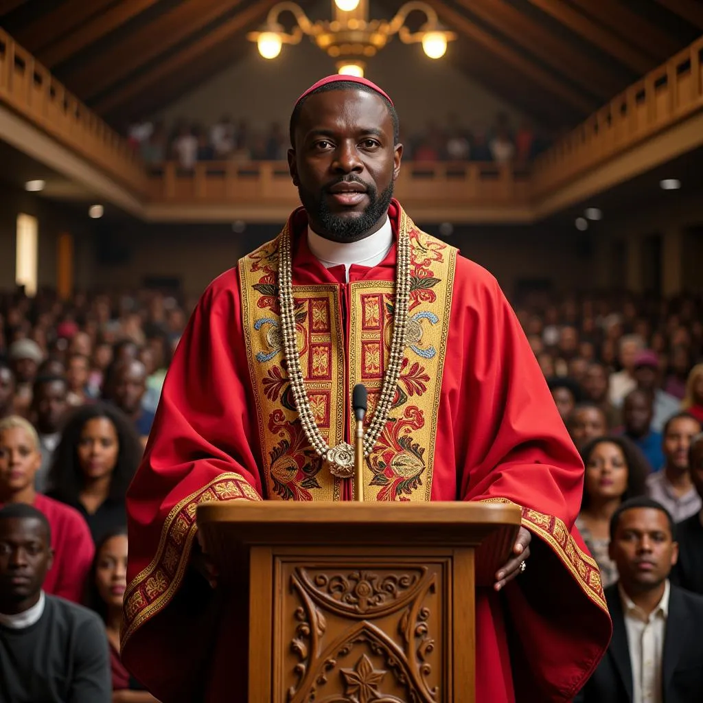 African bishop addressing his congregation