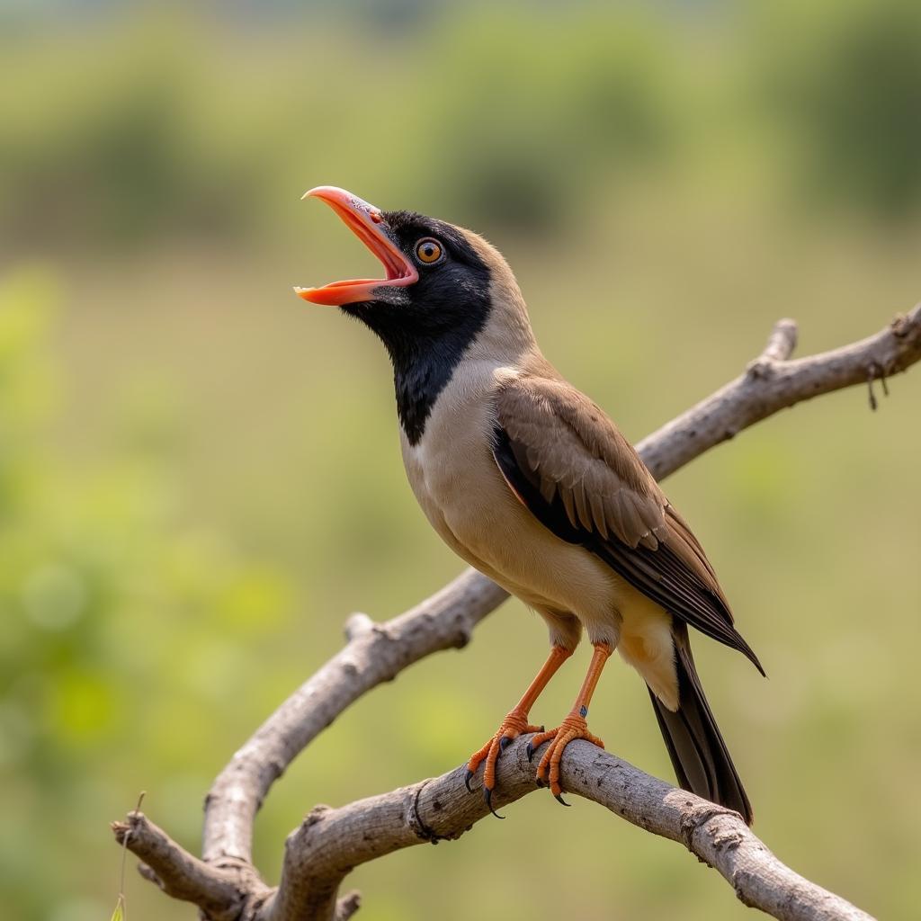 African bishop bird singing on a branch