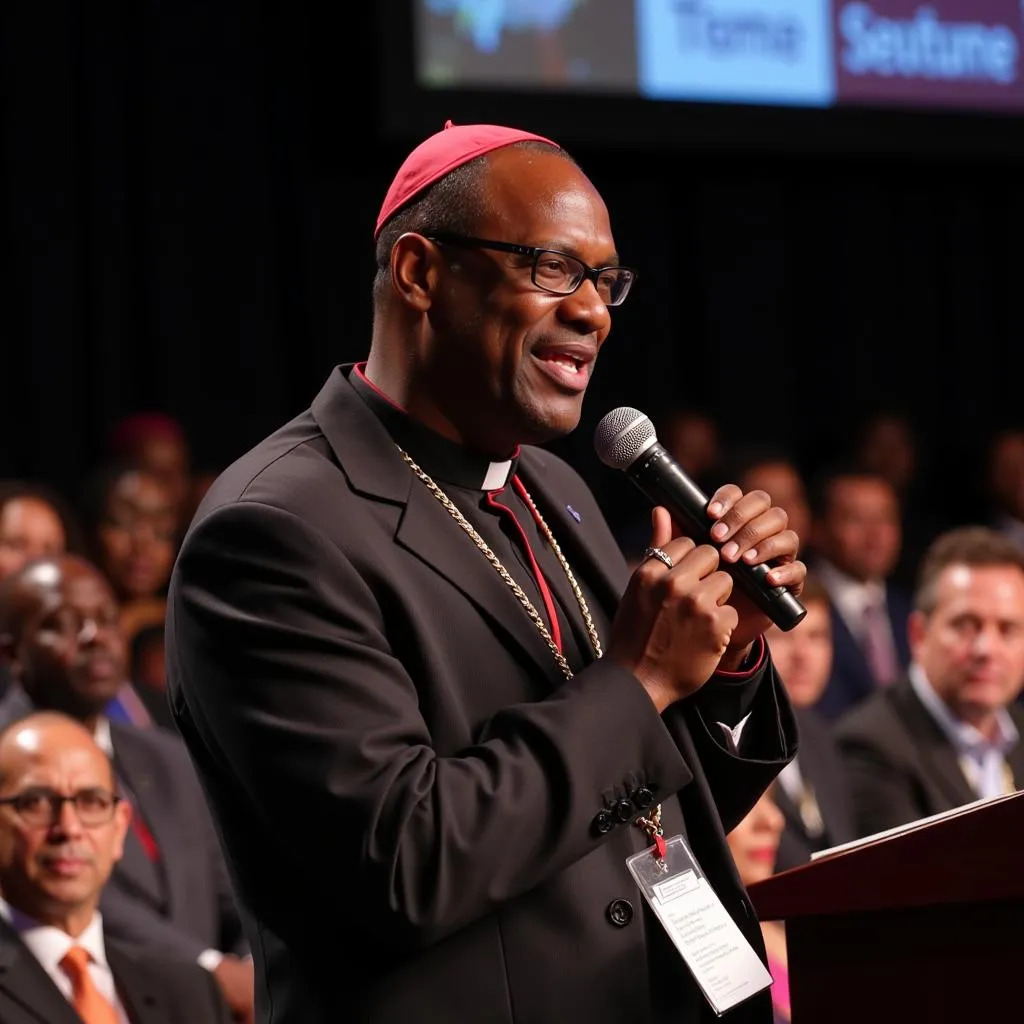 African bishop speaking at an international conference