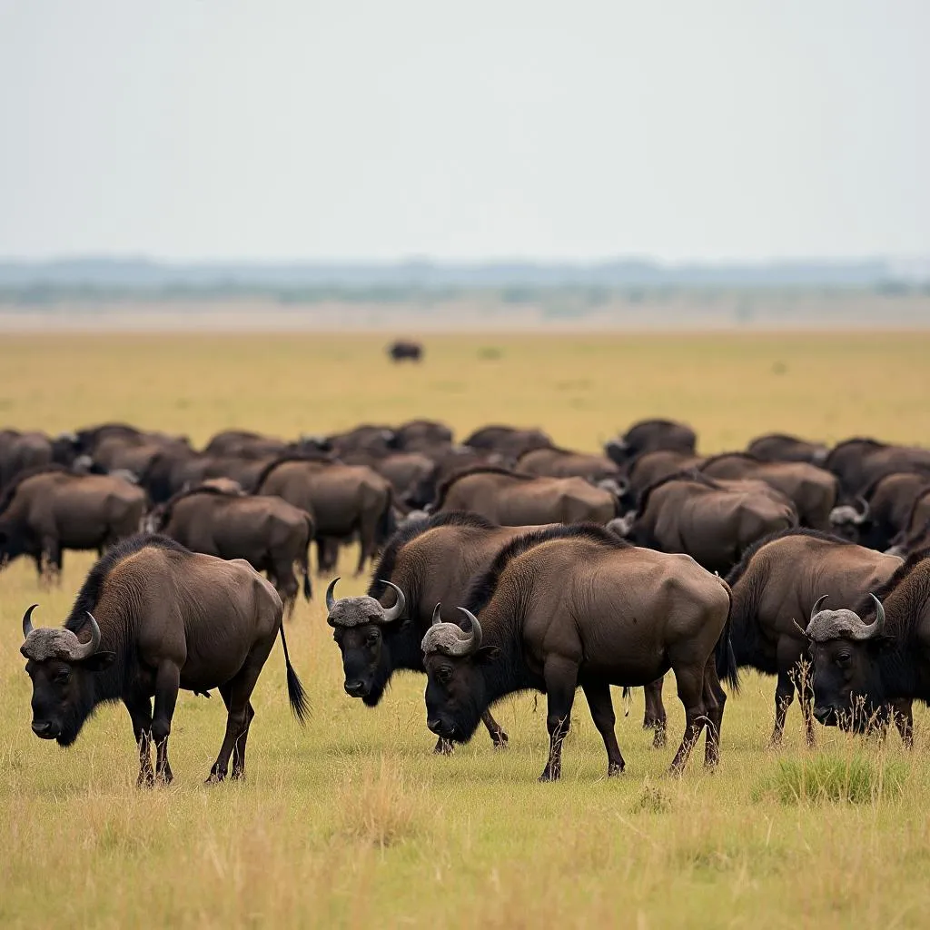 African Bison Herd in Savanna