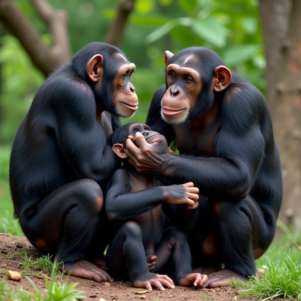 African Black Chimpanzees Socializing