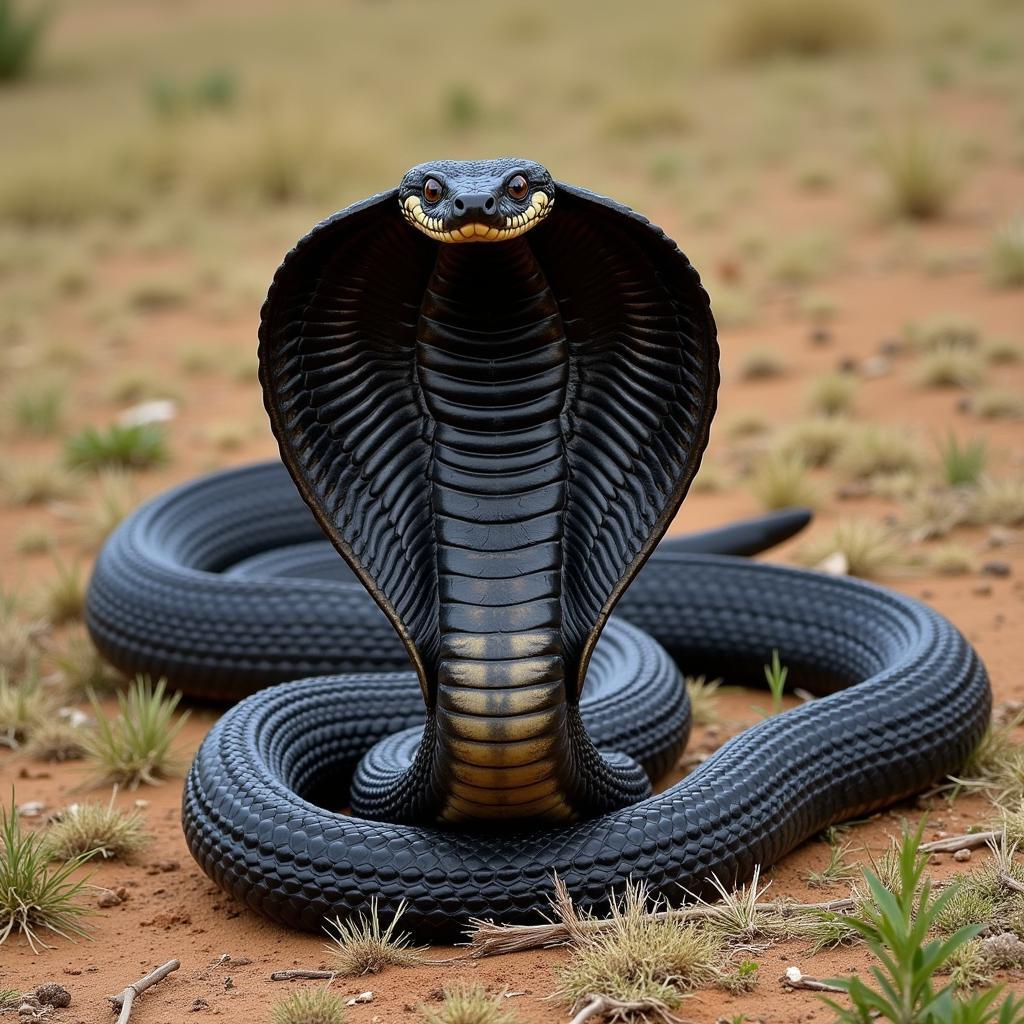 African black cobra in a defensive posture