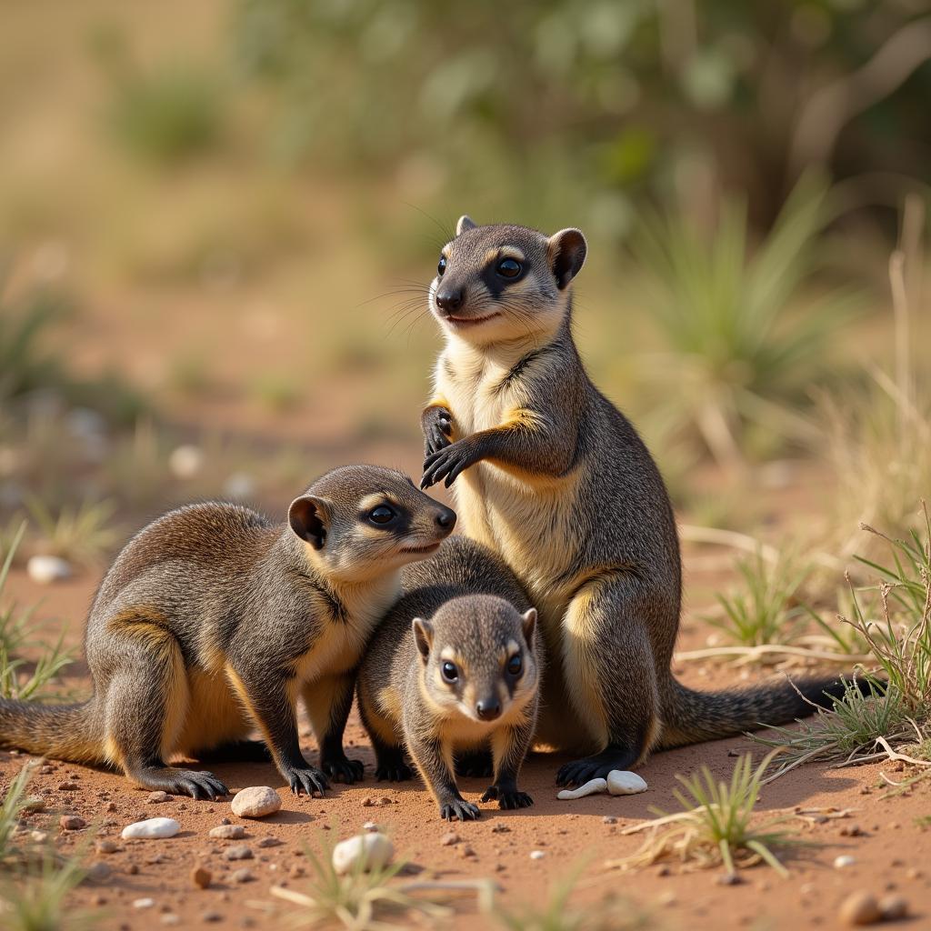 African Black-Footed Squirrel Group Foraging