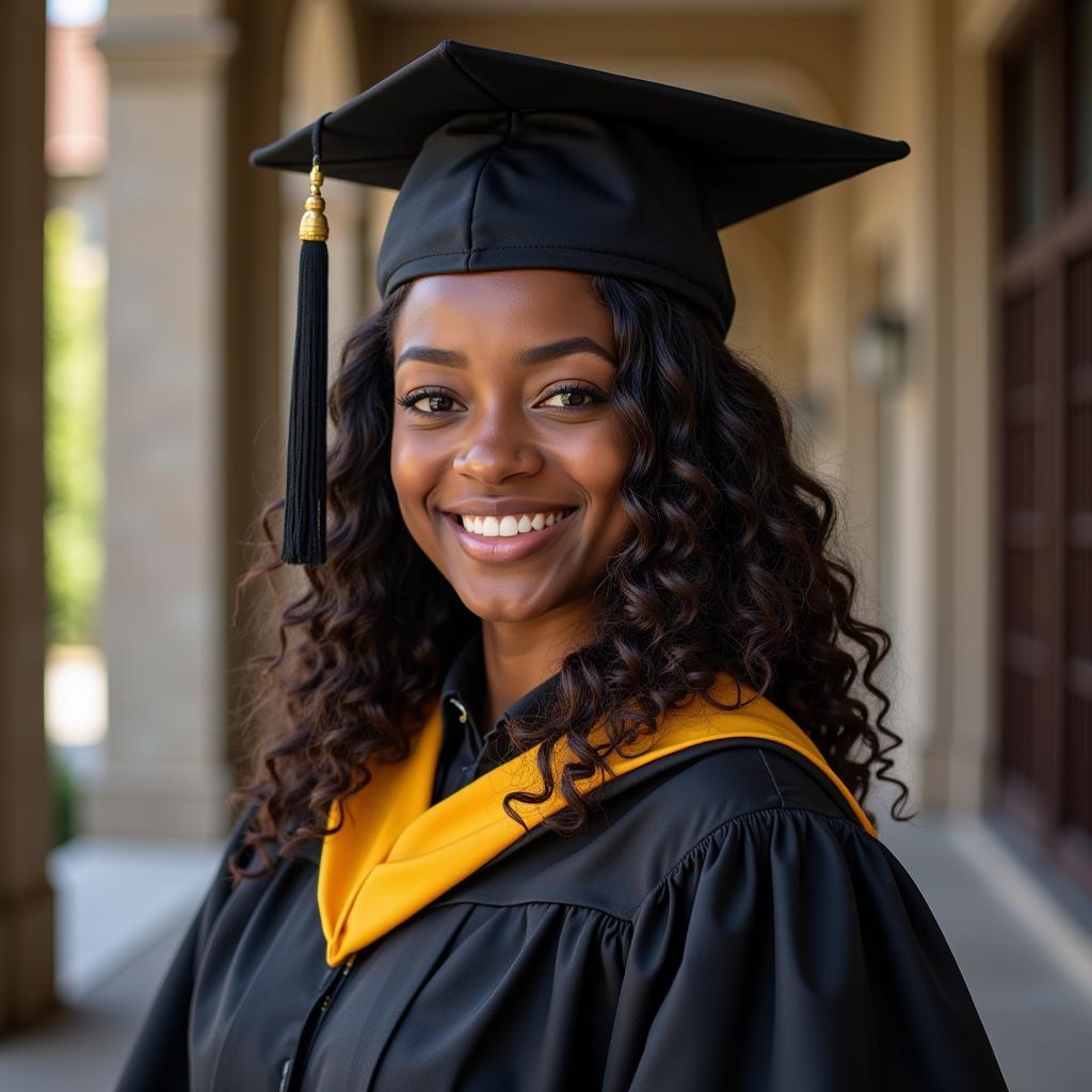 A young African black girl graduating from university, symbolizing hope and achievement.