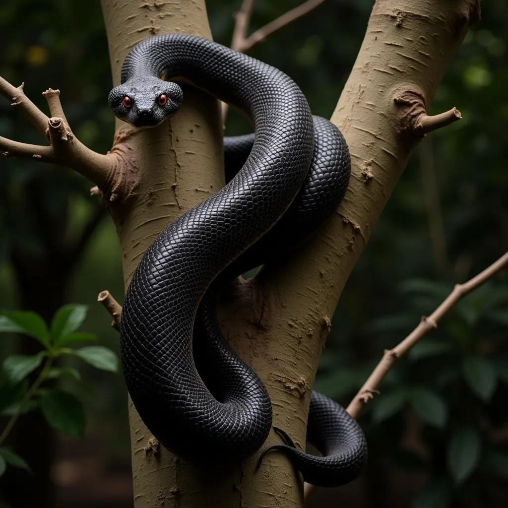 African Black Mamba Climbing a Tree