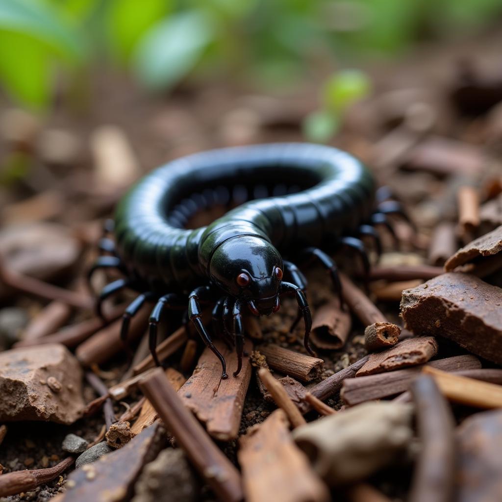 African black millipede in its natural habitat