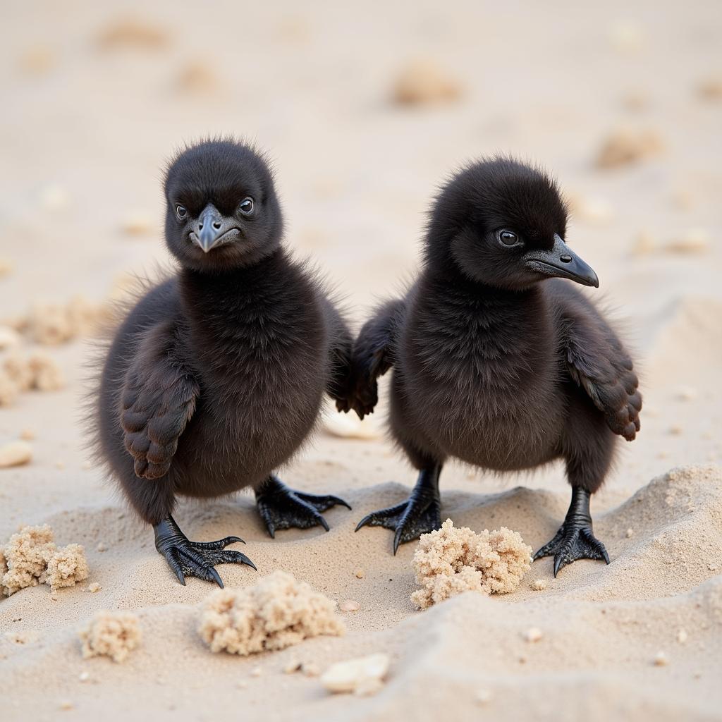 African black oystercatcher chicks on the beach