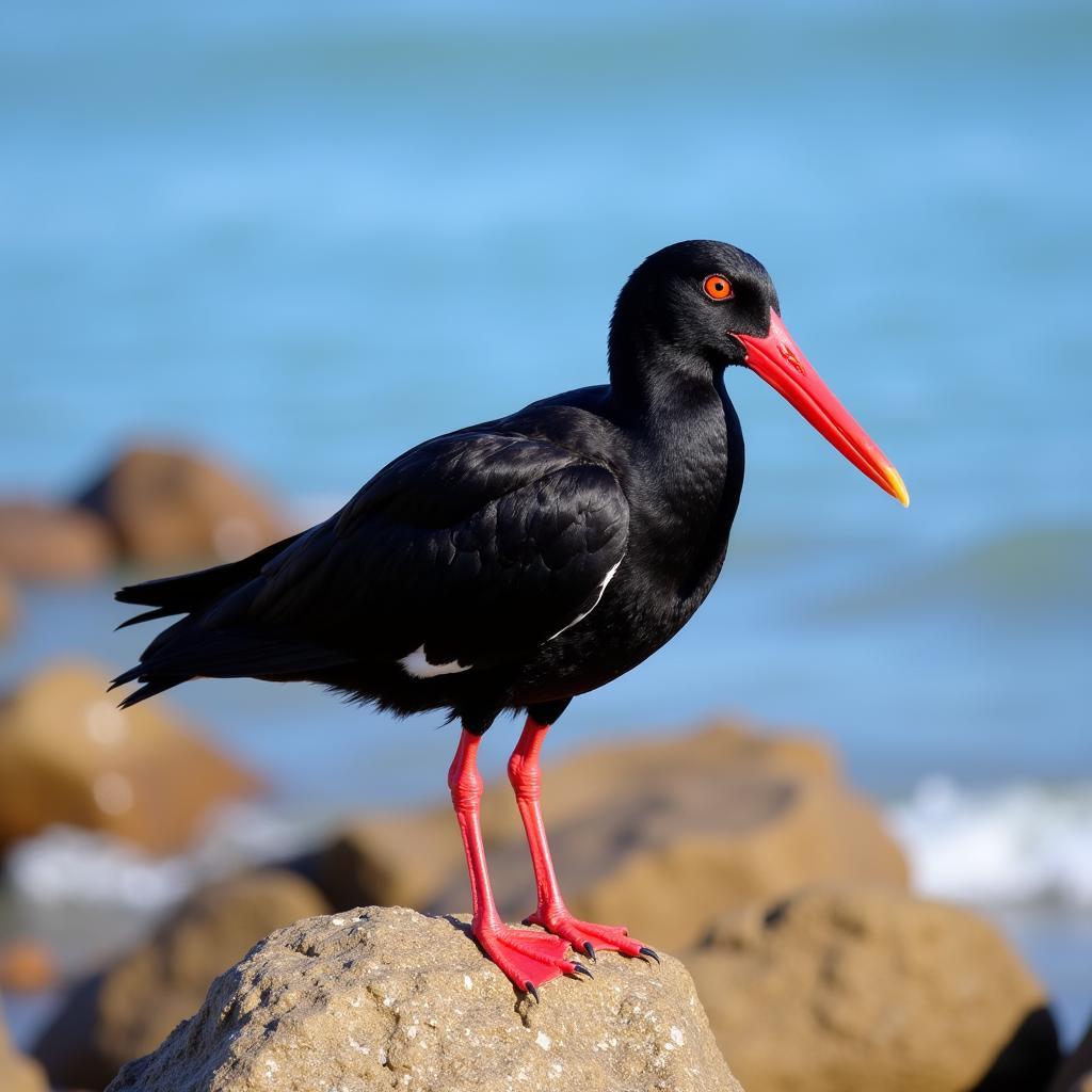 African black oystercatcher perched on a rock