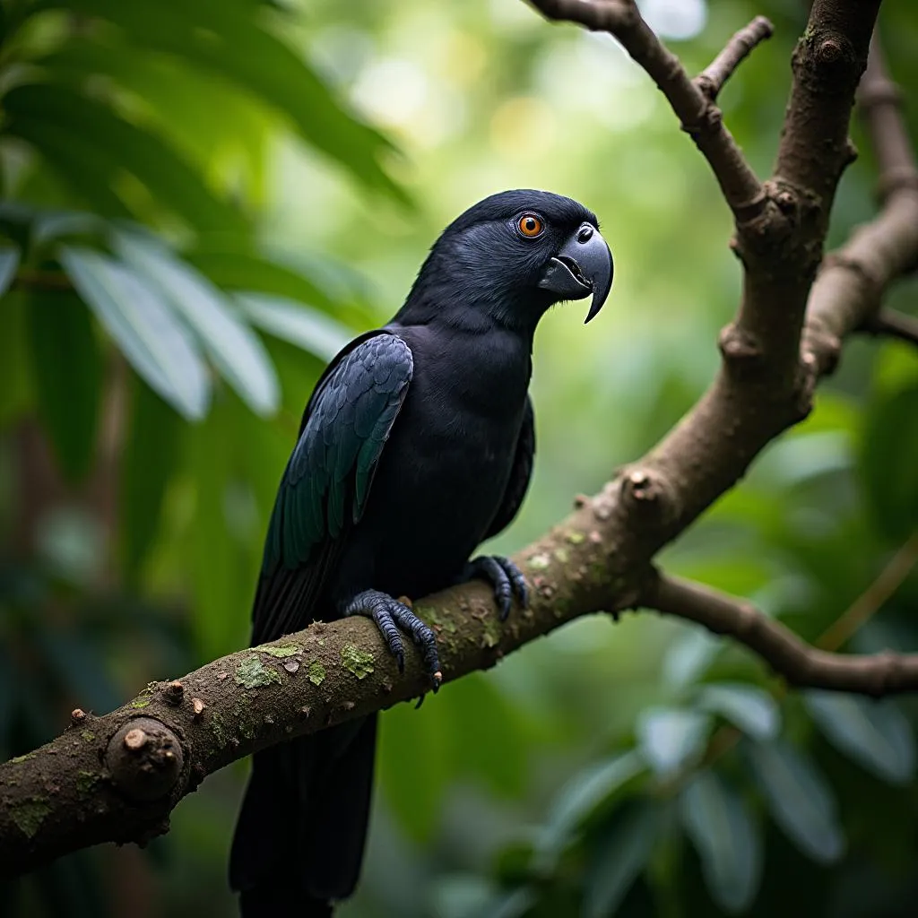 African Black Parrot in its Rainforest Habitat