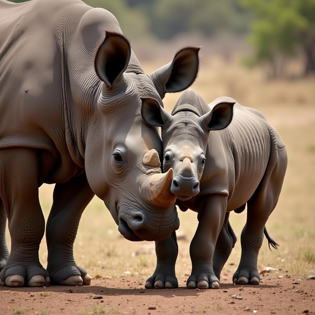 African Black Rhino Calf and Mother