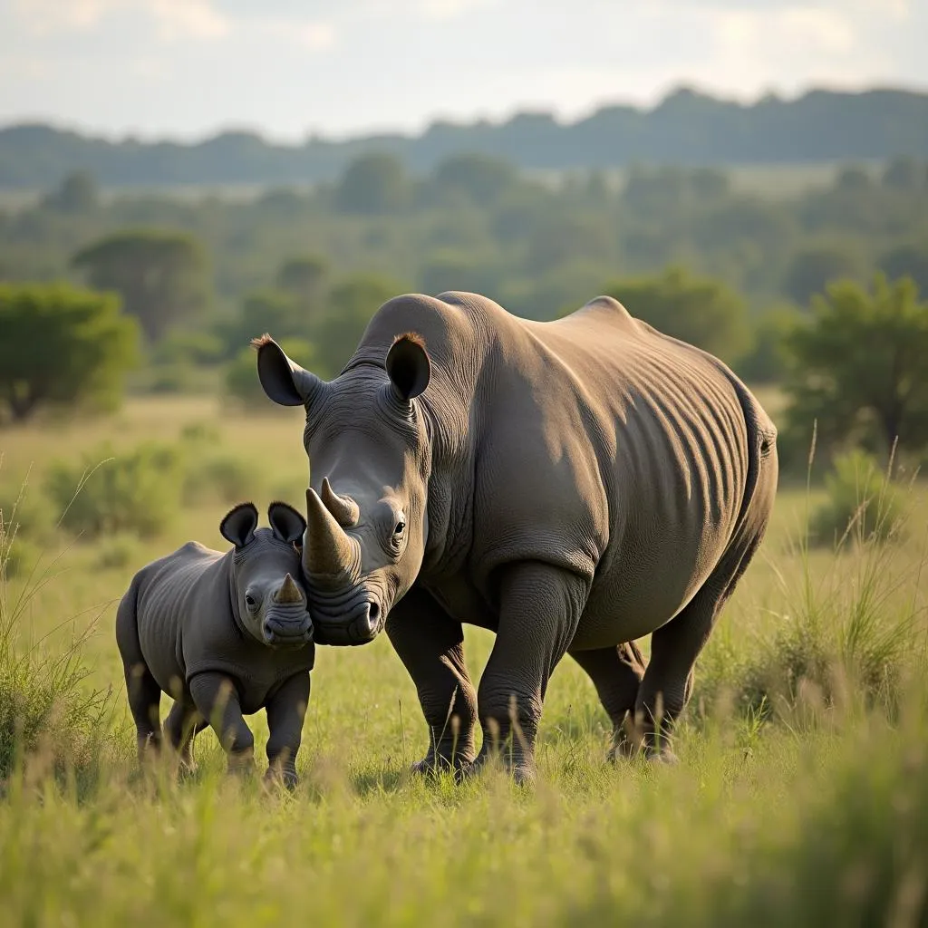 African Black Rhino Mother and Calf