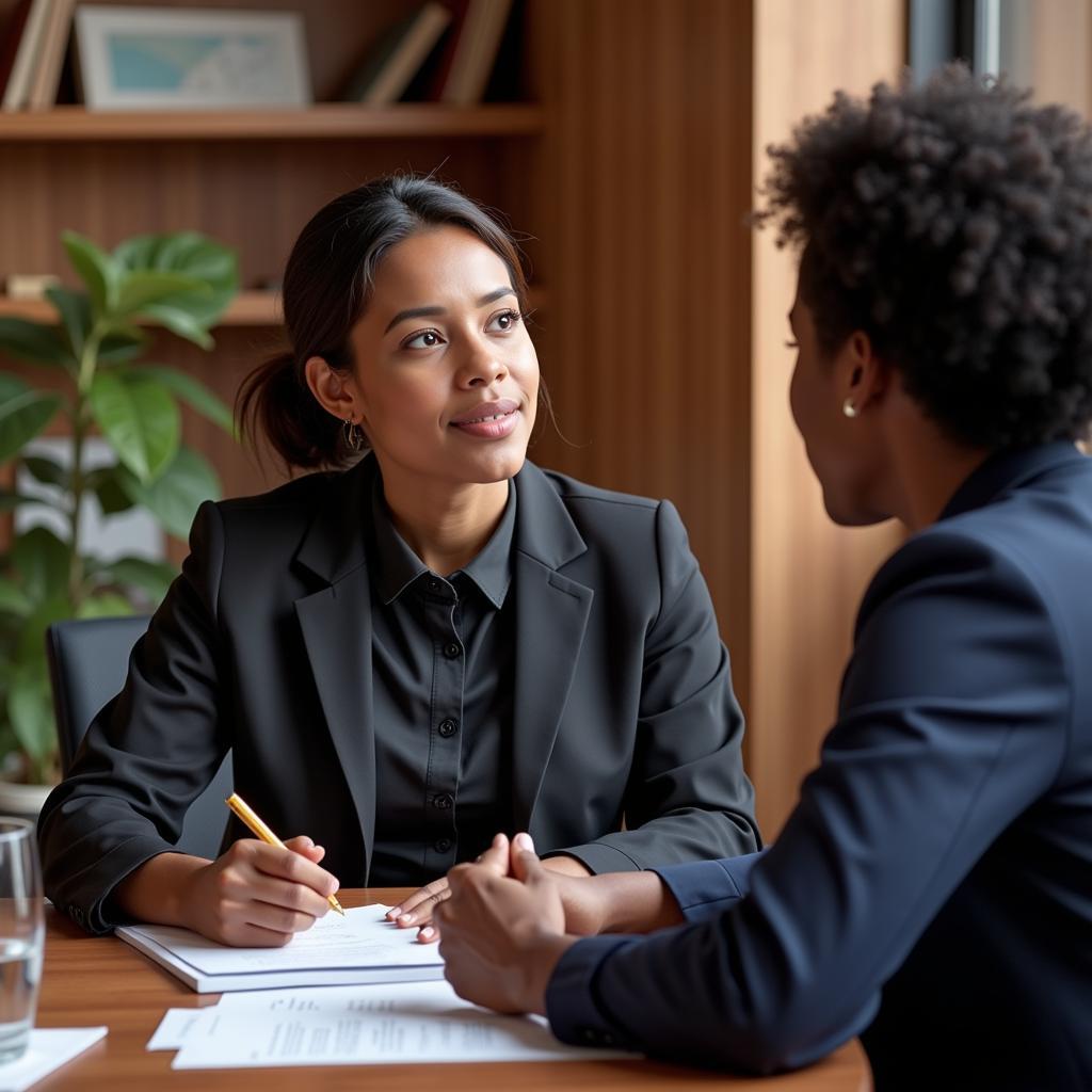 African Black Woman Lawyer Advising Client