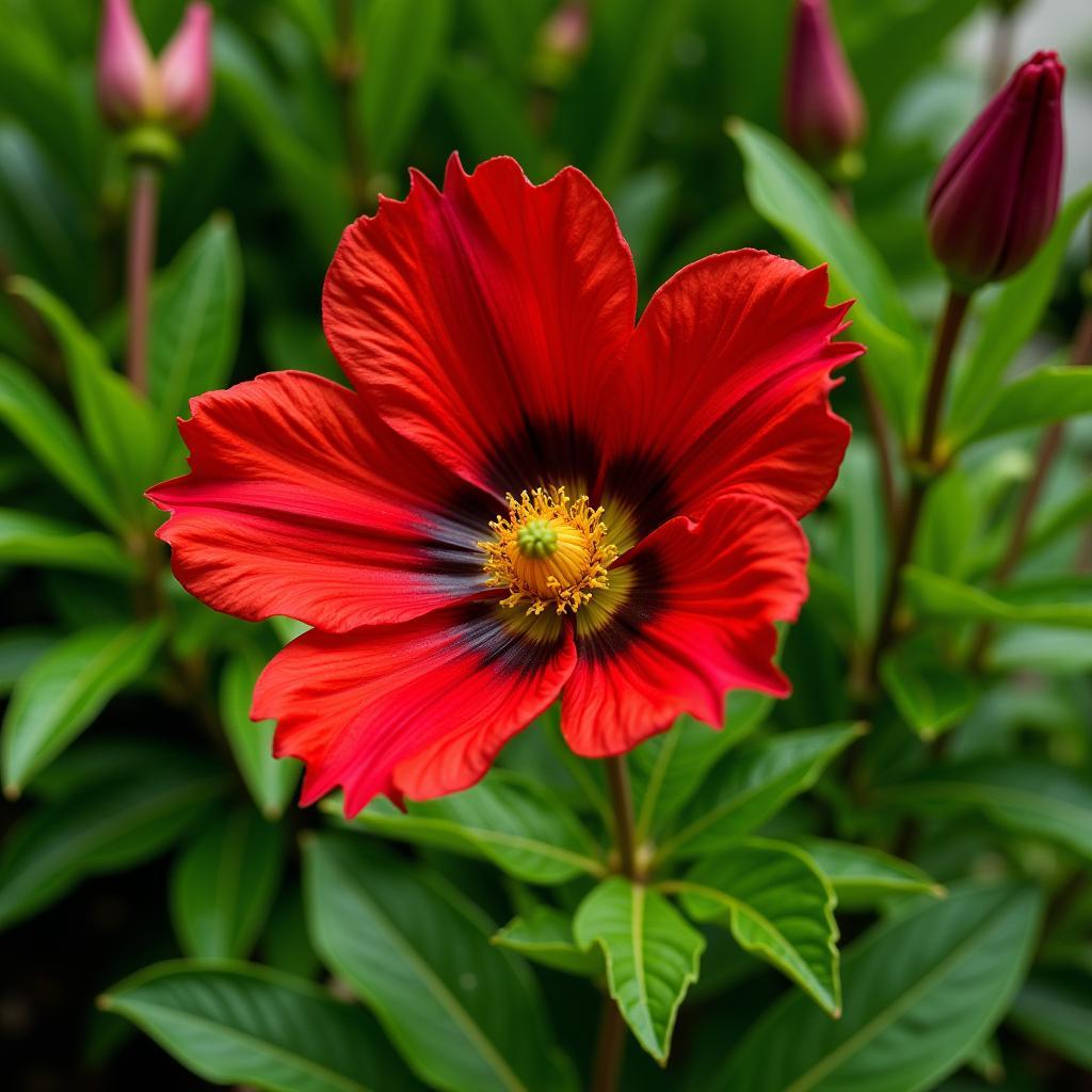 African blood lily in a lush garden setting