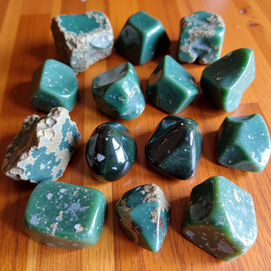 Raw and polished African bloodstone crystals