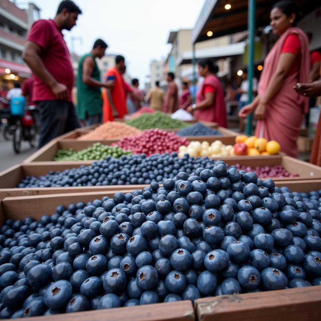  Fresh African Blue Blueberries on Display in an Indian Market