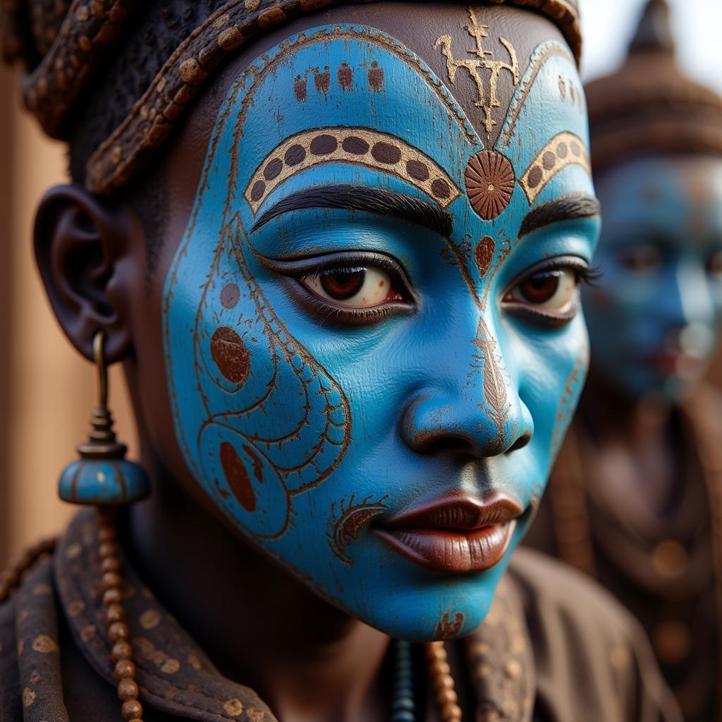 African Blue Mask in a Traditional Ceremony