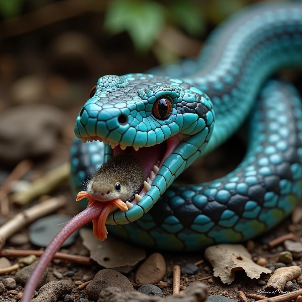 African blue viper consuming its prey