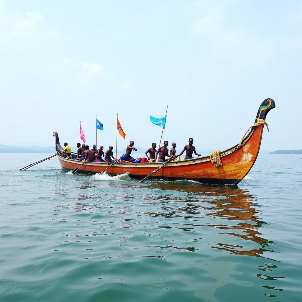 Ceremonial African boat on Lake Volta