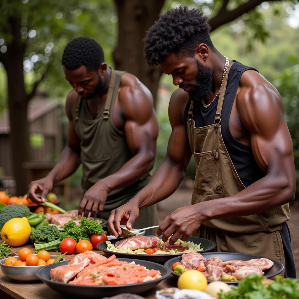 African Bodybuilders Meal Prepping with Local Produce