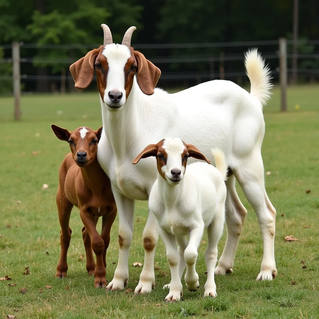 African Boer Goat Doe with Kids