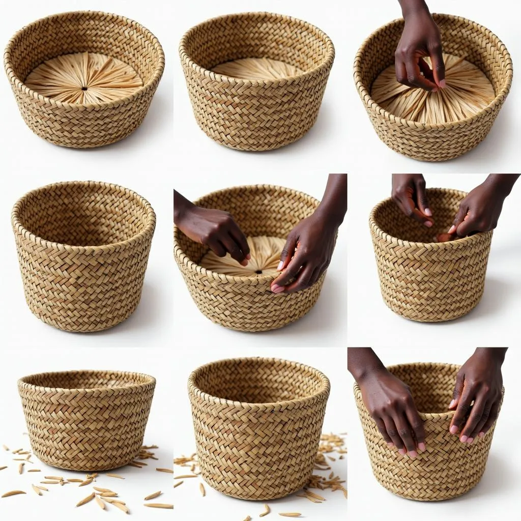 Women weaving Bolga baskets