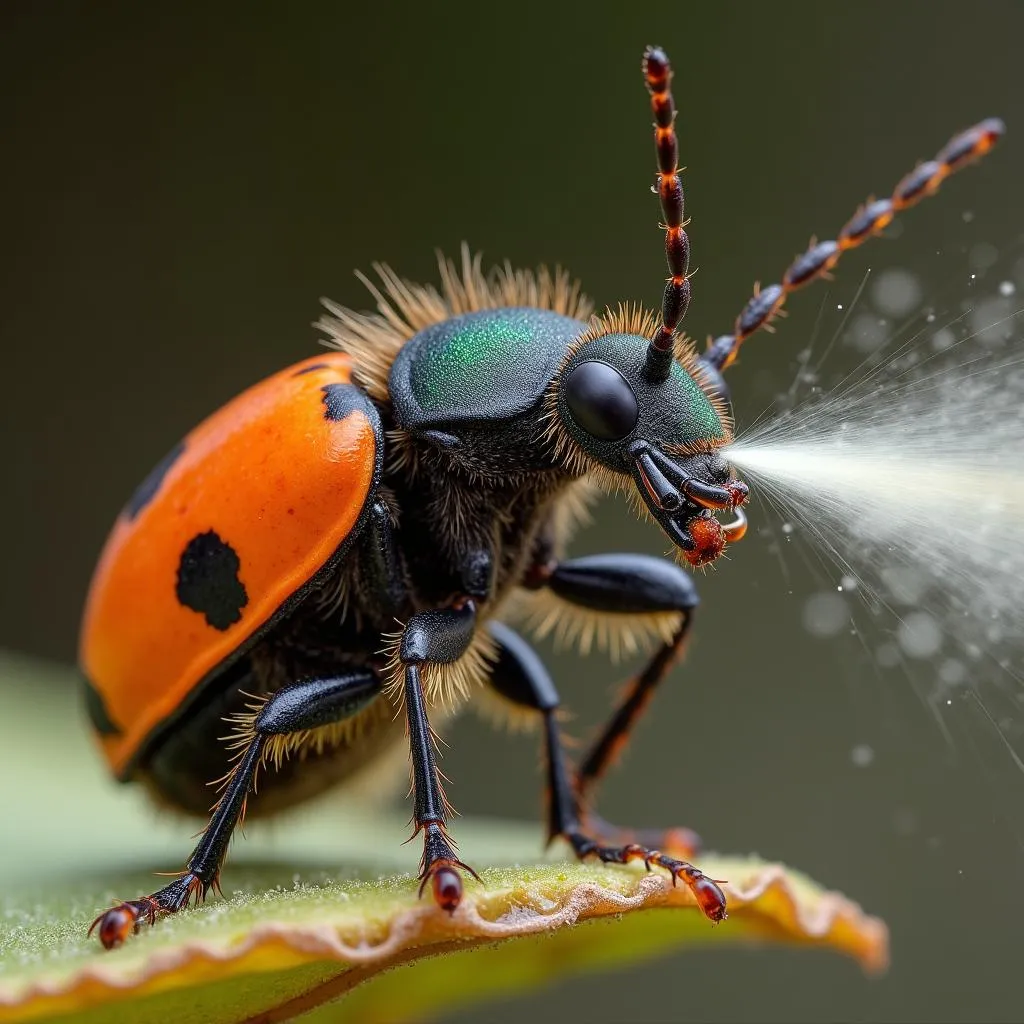 African bombardier beetle spraying defense mechanism