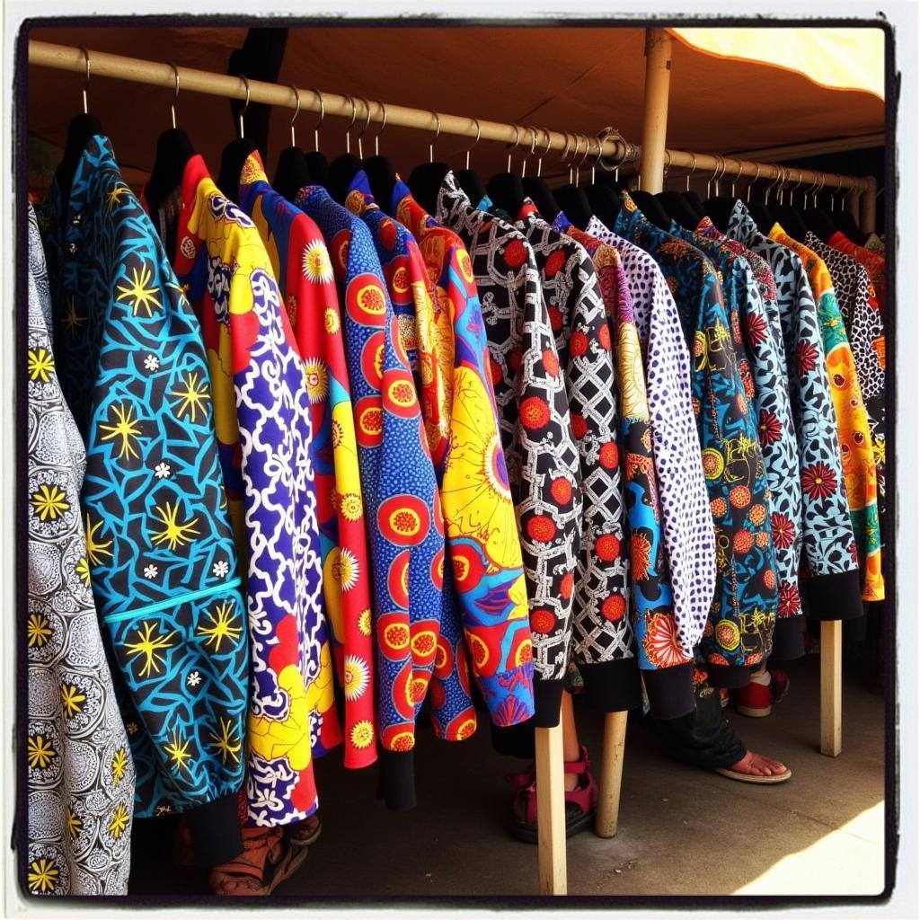 Vibrant African Bombers Displayed in a Bustling Market