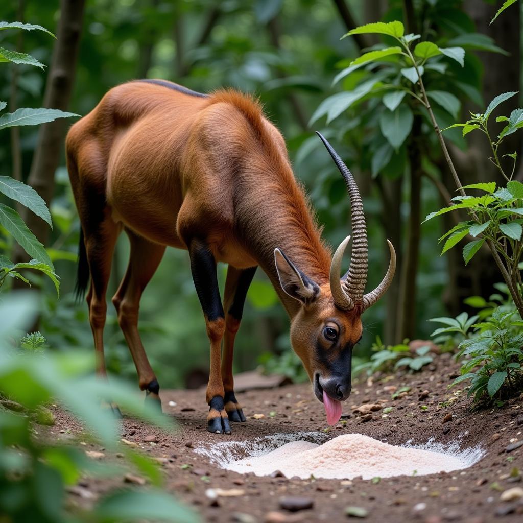 African bongo at a salt lick