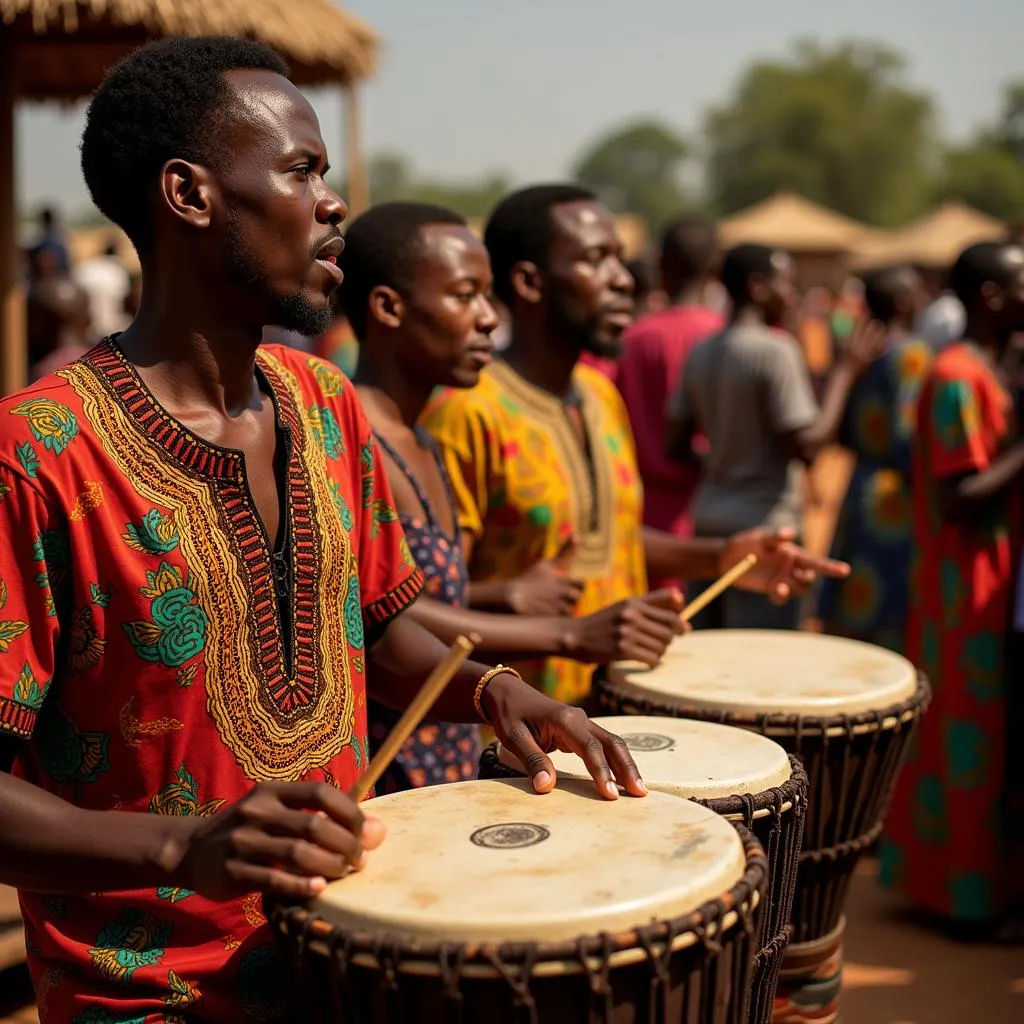 African Bongo Drummer in Traditional Attire