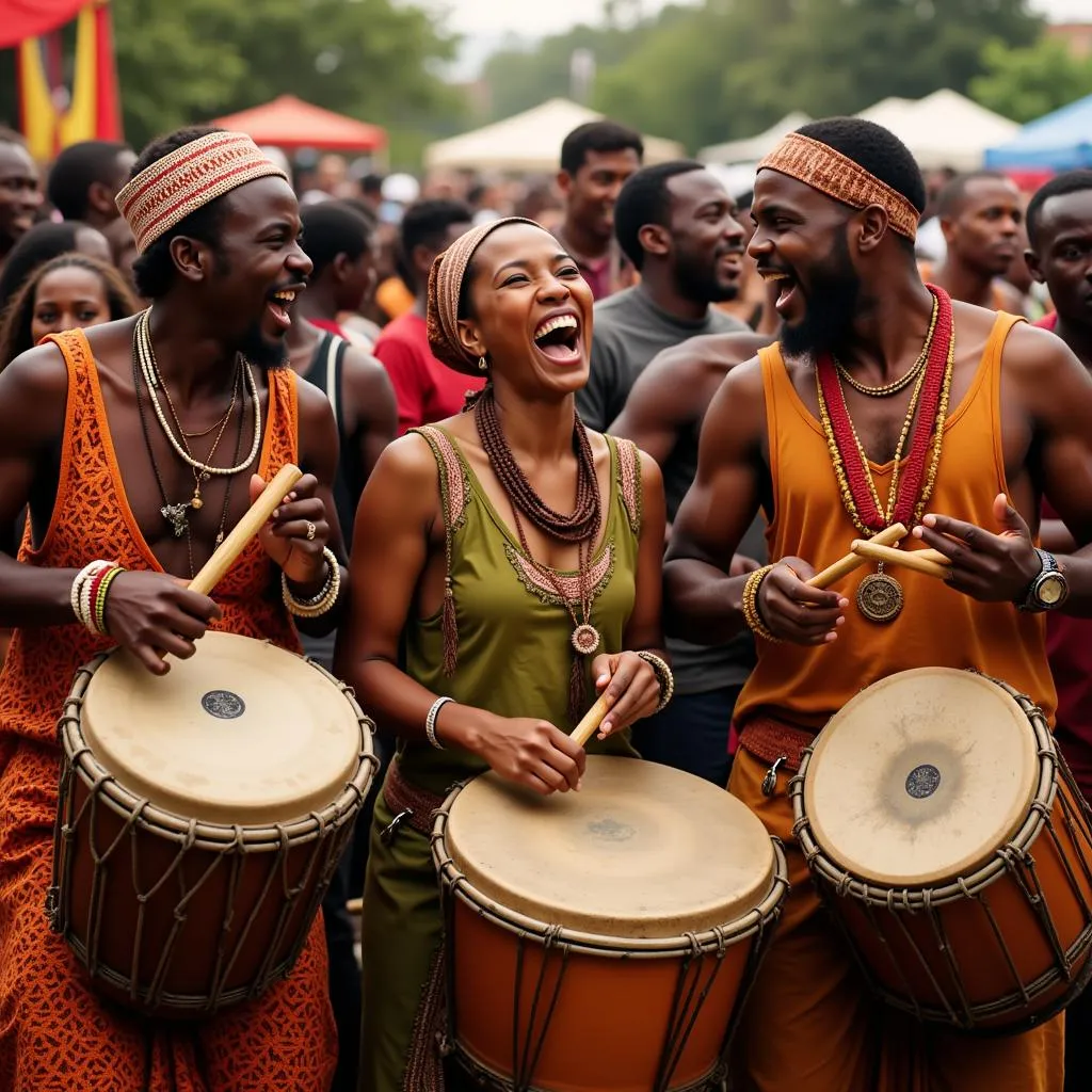 African bongo drummers performing traditional music