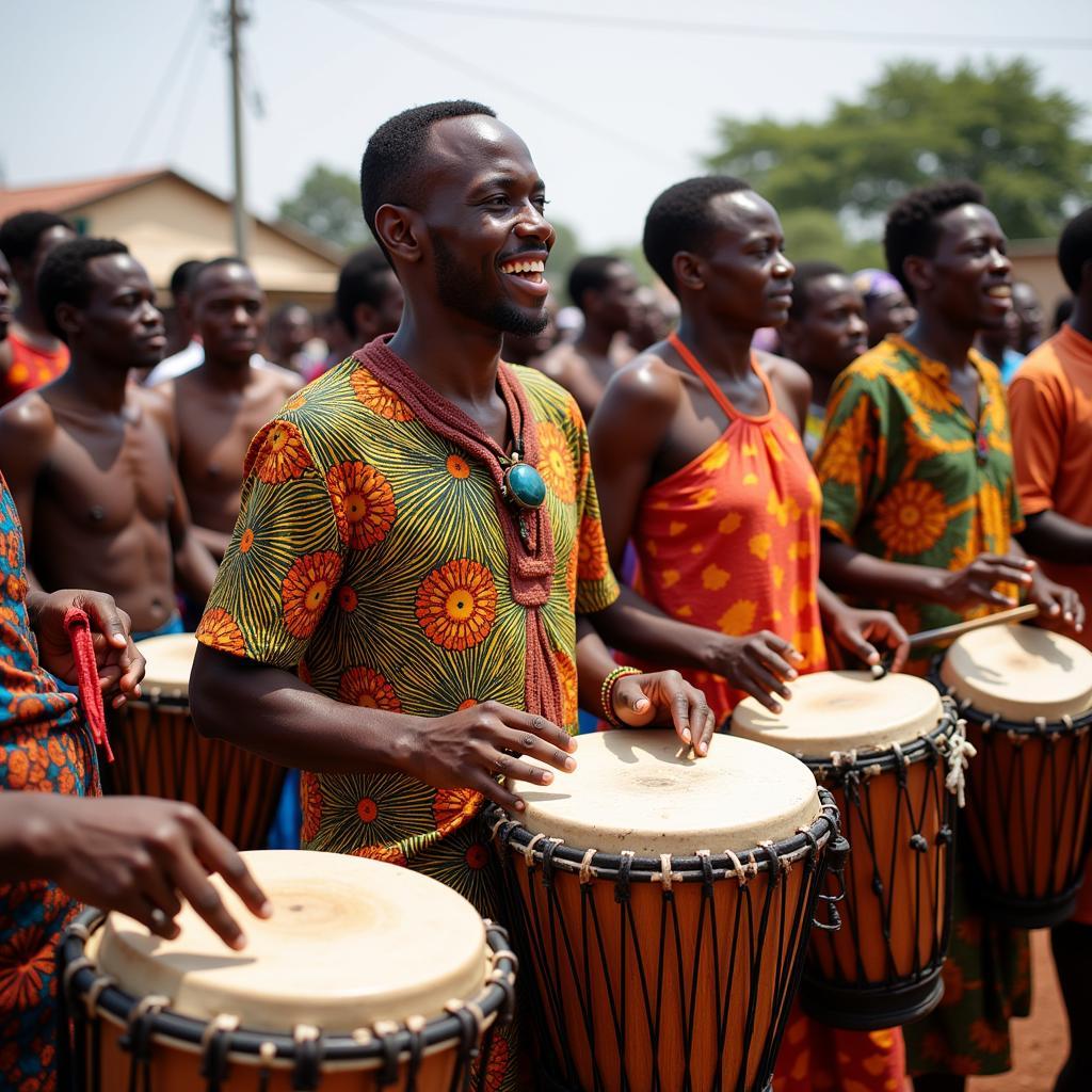 African Bongo Drummers in Traditional Ceremony