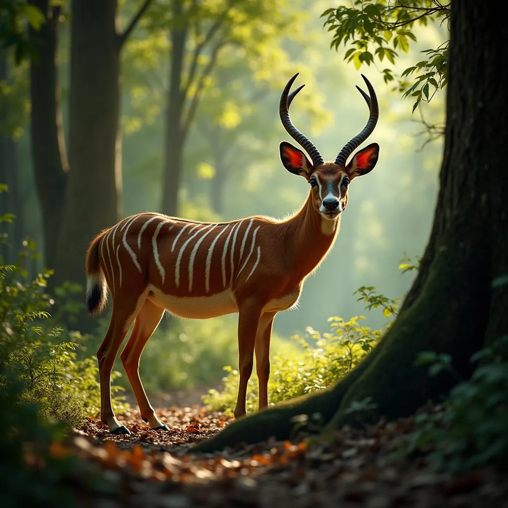 African bongo in its natural forest habitat