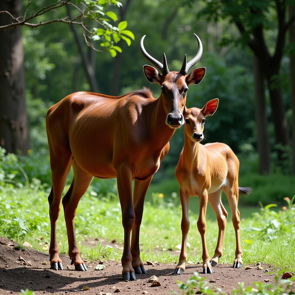 African bongo mother and calf