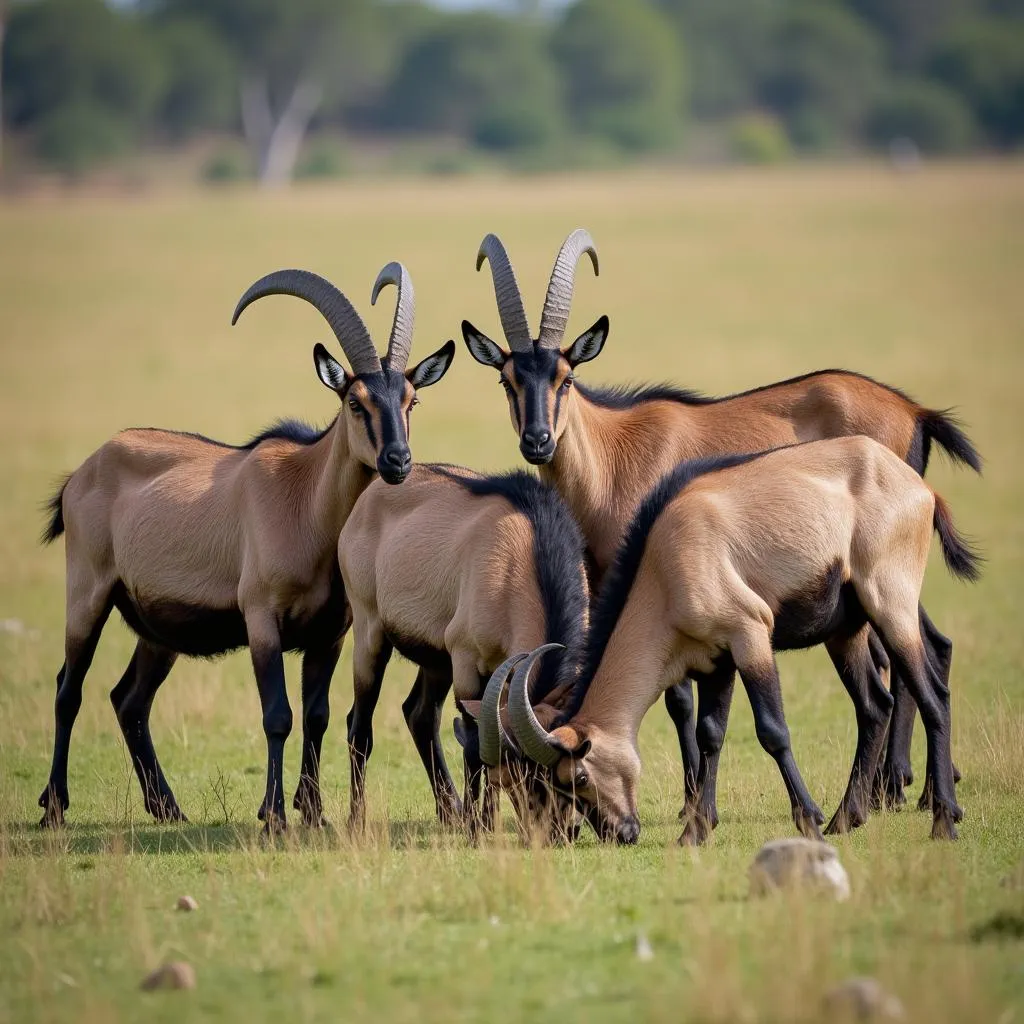 Herd of African Bore Goats Grazing in a Field