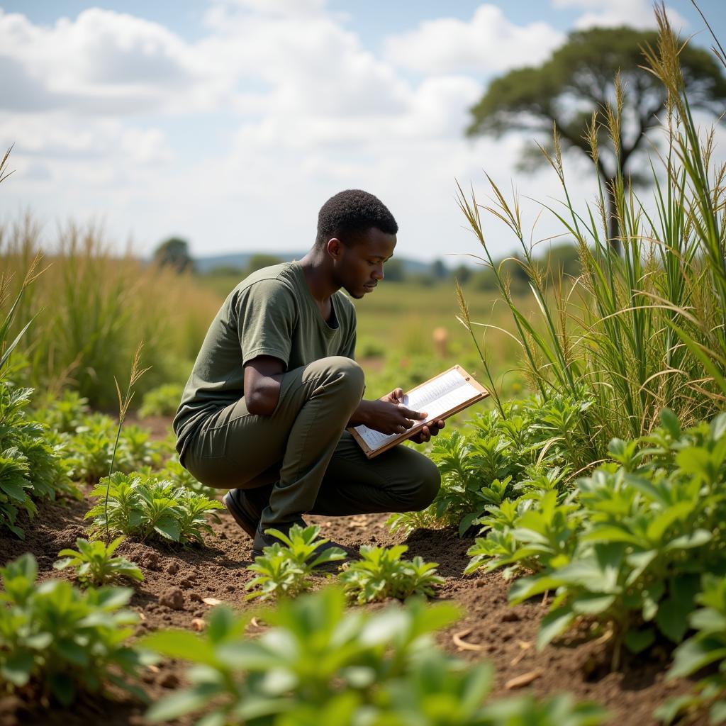 African Botanist Conducting Field Research