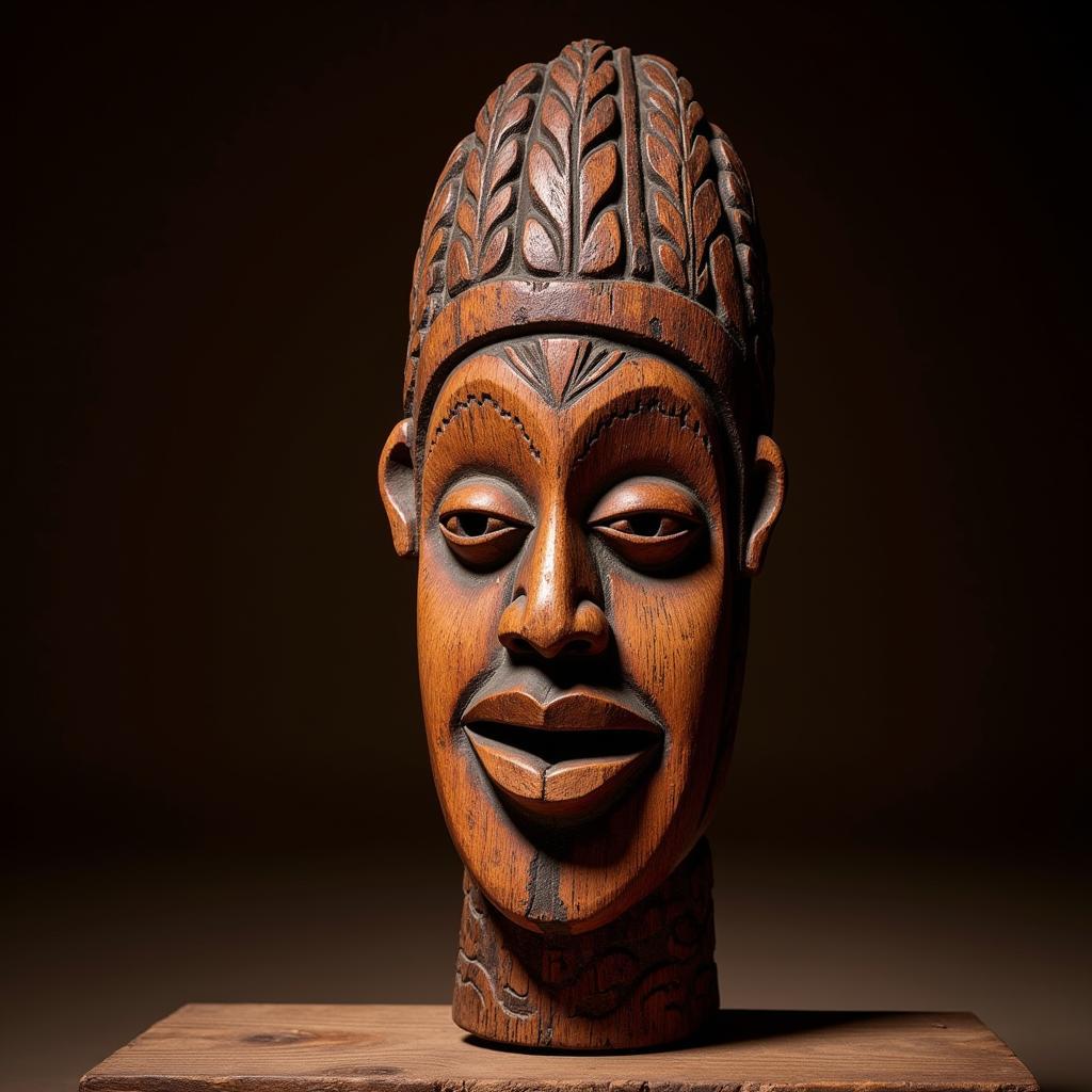 African Boxwood Ceremonial Mask: A Detailed Close-up