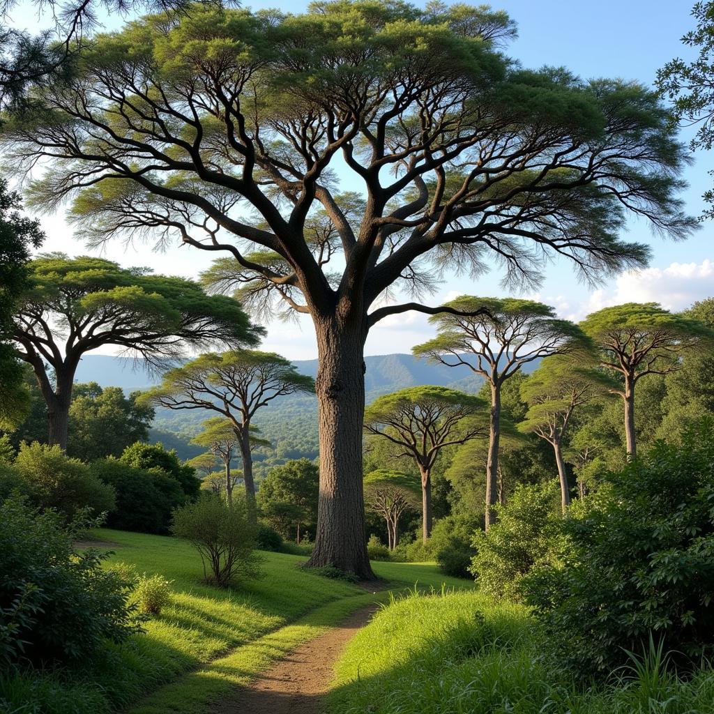 Natural Habitat of African Boxwood Trees in a Lush Forest